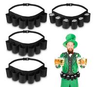 4 Pcs 6-Pack Beer Belt Holder for Men 6 Cans Beer Can Holder for Drinking Adjustable Black Drinking Accessories for Halloween Christmas Men Women Outdoor Camping Hiking Picnic Party