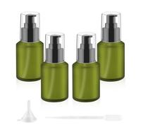 4 Pcs 60ml/2oz Green Frosted Glass Bottles Refillable Pump Dispenser Jar Empty Lotion Vials with Pump for Travel Body Wash Liquid Foundation Cosmetic Samples