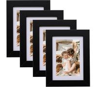 4 Pcs (6x4 inch) Black Photo Frames, Solid Wood Picture Frames with Acrylic Glass, Tabletop and Wall Mounting Small Photo Frame for for Desktop and Wall Display, Modern Home or Office Picture Frames