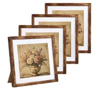 4 PCS 6x6 Square Photo Frames Set, Wooden Vintage Picture Frames with Cardstock for Tabletop Display, Retro Picture Frames for Home Office Living Room Décor