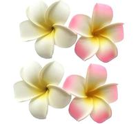 4 Pcs 7cm Hawaiian Frangipani Plumeria Foam Head Flower Party Beach Hair Clips (White and Pink)