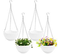 4 Pcs 8 inch Hanging Planter Pots,Self-Watering Round Hanging Basket with Water Tray and Metal Chain,Succulent Flower Plant Pot Container for Indoor Outdoor Garden Balcony Wall Decor,White