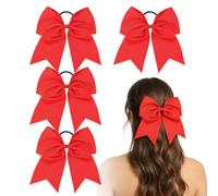 4 Pcs 8 inch Large Red Hair Bow,Swallowtail Ribbon Red Bow with Elastic Headband for Ponytail Braids Wedding Cheerleading Birthday Dances