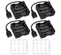4 PCS 8 x 1.5V AA Battery Holder, KUOQIY 12V Back to Back Battery Holder Case Box with USB Female Socket, with 2 PCS Plastic Battery Storage Box