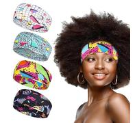 4 Pcs 80s 90s Vintage Neon Headbands, Boho Soft Sport Sweatbands, 90s Athletic Elastic Hairband, Universal Workout Weatband Outfit Accessories for Women Men for Hip Hop Party Style Hiking Cycling