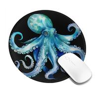 4 PCS 8inch Round Mouse Pad Blue Watercolor Octopus Mouse Mat with Non-Slip Rubber Base Custom Computer Mouse Pads for Wireless Mouses Laptop Office Desk Accessories Gaming Mousepad