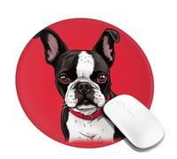 4 PCS 8inch Round Mouse Pad Boston Terrier Dog Red Mouse Mat with Non-Slip Rubber Base Custom Computer Mouse Pads for Wireless Mouses Laptop Office Desk Accessories Gaming Mousepad