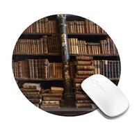 4 PCS 8inch Round Mouse Pad Old Books in Library Mouse Mat with Non-Slip Rubber Base Custom Computer Mouse Pads for Wireless Mouses Laptop Office Desk Accessories Gaming Mousepad