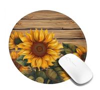4 PCS 8inch Round Mouse Pad Paint Wooden Board Sunflower Mouse Mat with Non-Slip Rubber Base Custom Computer Mouse Pads for Wireless Mouses Laptop Office Desk Accessories Gaming Mousepad