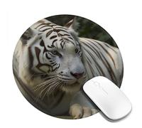 4 PCS 8inch Round Mouse Pad White Bengal Tiger Mouse Mat with Non-Slip Rubber Base Custom Computer Mouse Pads for Wireless Mouses Laptop Office Desk Accessories Gaming Mousepad