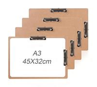 4 Pcs A3 Clipboard, Extra Large Clipboards 44 × 32 Cm with Double Low Profile Clip MDF Board Not Fragile for Drawing Sketching Art Supplies