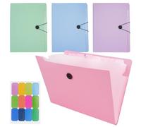4 Pcs A4 Expanding File Folders for Paperwork, 12 Pockets Folder with Snap Closure, Accordion Document Placstic Paper Organizer for Home School Office Businesses with Labels