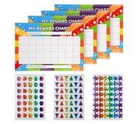 4 PCS A4 Kids Behaviour Reward Charts, 3 Style Star Sticker Charts with 125 Star Stickers (21x29.7cm), Children's Reward Chart for Good Behaviour, Potty Training, Chores & Positive Reinforcement