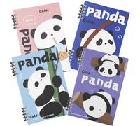 4 Pcs A5 Panda Binder Notebook,Cute 10 Ring Loose Leaf Journal Refillable Writing Spiral Notebook Diary Planning Pocket Notebook with Transparent Cover for Gift Kid School Office Christmas Birthday
