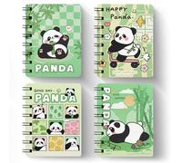 4 Pcs A7 Panda Spiral Notebooks,Cartoon Animal Green Panda Small Pocket Memo Notepad Wirebound Journal Hardcover Planner Diary for Panda Lover Kid Home Office School Stationery Supplies Party Favor