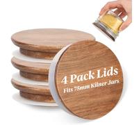 4 Pcs Acacia Wood Lids for Kilner Clip Top Round Jar Wood Jar Lids with Silicone Sealing 7.5cm Replacement Lids Silicone Seals for 0.125L Kilner Preserving Jars Airtight and Leak Proof
