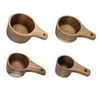 4 Pcs Acacia Wood Measuring Cups, Stackable Baking and Cooking Set, Handcrafted Kitchen Measuring Tools, 13.5 x 8.5 x 8.5 cm