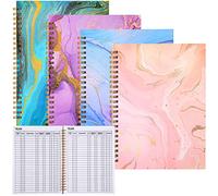 4 Pcs Accounting Ledger Book Spending Account Tracker Notebooks Spiral Bound Balancing Checkbook Check Register for Small Business Bookkeeping, 200 Sheet in Total (Colored Marble Pattern)