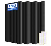 4 PCS Acoustic Panels,48''X24''X2'' Soundproof Foam Wall Panels,High Density Fireproof Noise Cancelling Studio Foam Panel,Noise (Black 4 Pack, 48''X24''X2'')