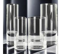4 Pcs Acrylic Clear Cylinder Flower Vase for Plants Bouquet, Unbreakable Hurricane Tall Large Plastic Vases for Wedding Decor, High Hydroponic Floor Vase (H 10" + H 12" 2 Each No Flowers)