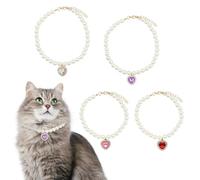 4 PCS Adjustable Pearl Cat Collar with Heart Shape Rhinestone, Pearl Necklace for Dogs in 4 Colors, Cute Dog Collar for Cats Puppy, Pet Jewelry for Party Wedding Birthday (4-Color)