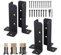 4 Pcs Adjustable Post Base Brackets with Screws & Electric Drill Sleeve, Wood Fence Pergola Bracket Fits 1.5x1.5, 2x2, 2x4, 4x4in Post, Deck Plate Support Repair Kit for Railing, Mailbox Mount