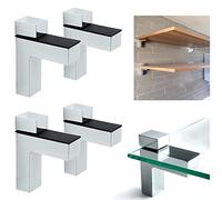 4 Pcs Adjustable Wood/Glass Floating Shelf Brackets Wall Mount, Polished Chrome