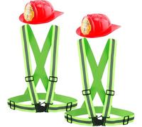 4 Pcs Adult Firefighter Set Include Red Plastic Fire Hats and High Visibility Reflective Safety Braces Adjustable Straps for Men Women Construction Workers Traffic Control Running Cycling Surveyor