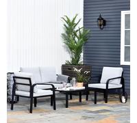 Outsunny 4pc Garden Loveseat Chairs Table Furniture w/ Cushion - Black, Black