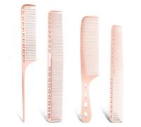 4 PCS Aluminum Hair Cutting Comb, Professional Metal Dressing Foiling Dandruff Combs Set for Women Barber Types Hair Cutting Comb Metal Rat Tail Combs for Wet Curly (Rose Gold)