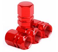 4 Pcs Aluminum Tire Stem Valve Caps,Hexagon Design Dust Caps,Tire Nozzle Accessories,Universal for Cars,Bike,Trucks,Motorcycles - Red