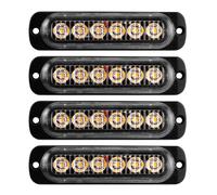 4 Pcs Always on Light 12V 24V 6 LED Emergency Amber Hazard Strobe Warning Grille Working Lights Recovery Breakdown Beacon Bar Waterproof Universal for Car Vehicle Truck Off road SUV Trailer Caravan