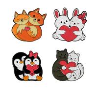 4 Pcs Animal Couple Pins,Bunny Fox Cat Penguin Couple with Love Heart Brooch Pin Enamel Backpack Lapel Pins Cartoon Animal Badges for Valentine's Day Anniversary Boy Girl Gift T-Shirt Bags Hat Decor