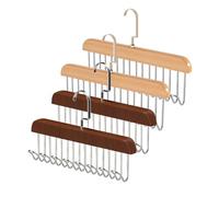 4 PCS Anti Slip Multi Hook Coat Rack for Bras, Wooden Belt Hanger for Closet Multifunctional Coat Hangers with 8 Hooks Hanging Wardrobe Storage Organiser (Wood + Brown)