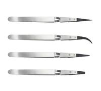 4 PCS Anti-Static Tweezers Set Precision Stainless Steel Tweezer for Crafting, Self Locking Tweezer Non-Magnetic Plastic Tipped Tweezers for Electronics Jewelry Craft Laboratory Hobby,Silver