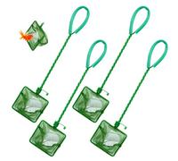 4 Pcs Aquarium Fishing Net,Small Fine Mesh Fish Tank Nets with 25cm Long Handle,Green Square Aquarium Nets for Catching Small Fishes/Shrimps,Cleaning Debris