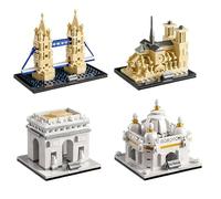 4 PCS Architecture Building Blocks Set, 832 PCS Architectural Building Model with Tower Bridge, Notre Dame Cathedral, Arc de Triomphe, Taj Mahal, STEM Architecture Blocks Toys, Gifts for Adults