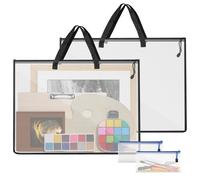 4 Pcs Art Portfolio Bag, 2 Pcs (25.31'' x 18.77'') Artwork Posters Storage Supply Bag and 2 Pcs (9.44'' x 4.33'') Small Mesh Zipper Pouch for Bulletin Board, Poster, Scrapbook, Brushes, Pencil