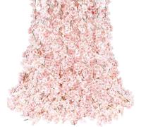 4 Pcs Artificial Cherry Blossom Garland | 1.8m Fake Flower Vine | Long Pink Floral Garland for Wall | Staircase | Wedding & Party Event Decoration