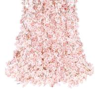 4 Pcs Artificial Cherry Blossom Vines, 180cm Pink Faux Silk Flower Garlands for Wedding Arch Backdrop, Hanging Floral Decoration for Home Garden Stairs Fence, Reusable Fake Sakura Petals Decor