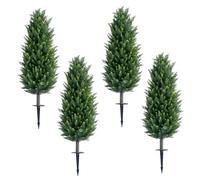 4 Pcs Artificial Cypress Topiary Trees, 65 cm Tall Faux Potted Plant with Ground Spike, UV Resistant PE Fake Plant for Outdoor Garden, Patio, Front Door, Indoor Living Room Decoration - Green