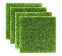 4 Pcs Artificial Grass Mats 15 x 15cm, Realistic Model Grass Turf, Mini Fake Moss Lawn Mat for DIY Crafts, Fairy Garden, Terrarium, Dollhouse, Bonsai Decoration, Grasses Rug for Indoor Outdoor Use