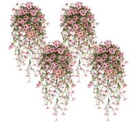 4 Pcs Artificial Hanging Flowers, UV-Resistant Fake Hanging Plant Flower Bouquet 75cm Fake Trailing Plants Vine Plants Drooping Plants for Home Wall Garden Indoor Outdoor Decoration (Pink)