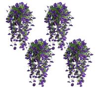 4 Pcs Artificial Hanging Flowers, UV-Resistant Fake Hanging Plant Flower Bouquet 75cm Fake Trailing Plants Vine Plants Drooping Plants for Home Wall Garden Indoor Outdoor Decoration (Purple-)