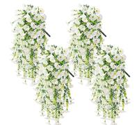 4 Pcs Artificial Hanging Flowers, UV-Resistant Fake Hanging Plant Flower Bouquet 75cm Fake Trailing Plants Vine Plants Drooping Plants for Home Wall Garden Indoor Outdoor Decoration (White)