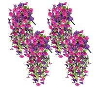 4 Pcs Artificial Hanging Flowers, UV-Resistant Fake Hanging Plant Flower Bouquet 75cm Fake Trailing Plants Vine Plants Drooping Plants for Home Wall Garden Indoor Outdoor Decoration (Purple)