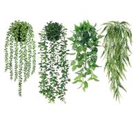 4 PCS Artificial Hanging Plants with Pot, Greenery Faux Fake Ivy Decor