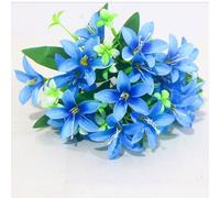 4 pcs Artificial Lily Silk Flowers Faux Fake Lilies Plants for Wedding Home Party Easter Decoration Plastic Cemetery Faux Flowers(Blue)
