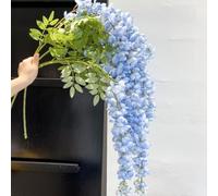 4 Pcs Artificial Wisteria Flowers 37.4-inch White Dense Artificial Fake Wisteria Vine Ratta Hanging Garland Silk Flowers String Home Party Wedding Decor (Blue)