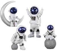 4 Pcs Astronaut Figurines Cake Topper Outer Space Cake Decoration Spaceman Model Display Miniature Astronaut Set, with skateboards, for Home Desktop Decor Space Theme Party Decorations